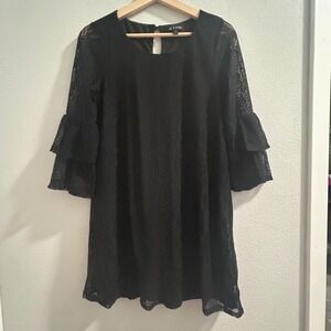 AS U Wish‎ Black Lace Dress Bell Sleeve Party Cocktail Lined Size S